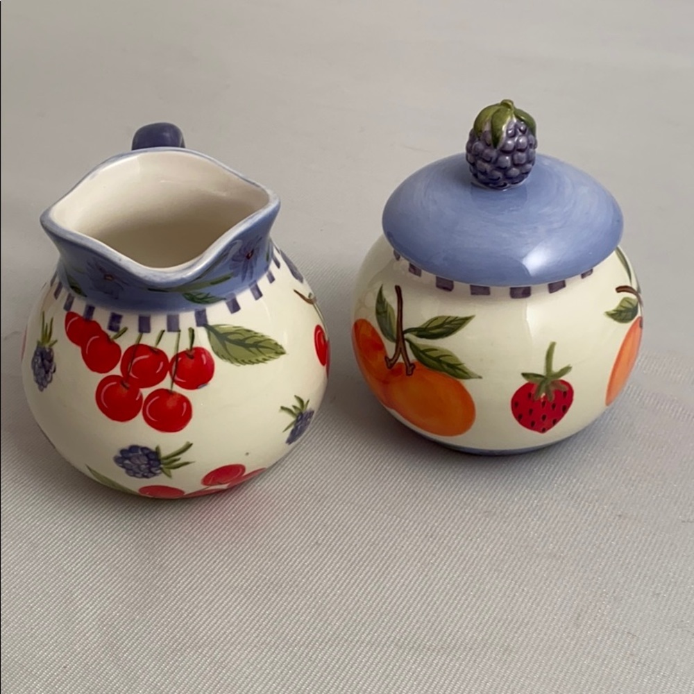Zrike Fruit Medley ceramic sugar and creamer set